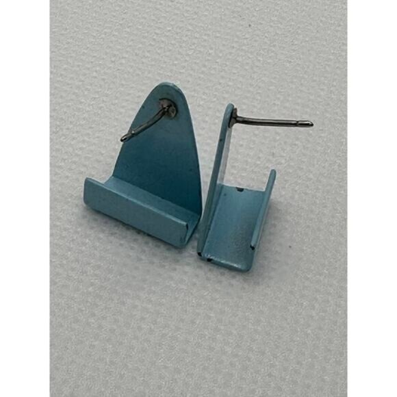 Triangle Geometry Baby Blue Pierced Post Back Stud Earrings - Picture 5 of 10